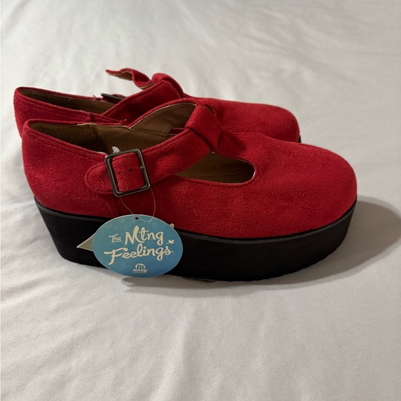MTNG Red Suede Mary Jane Platforms - Picture 1 of 7